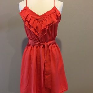 Lush coral dress with tie belt